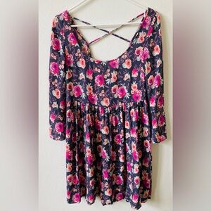 American Eagle Navy Floral Crisscross Back Dress XS